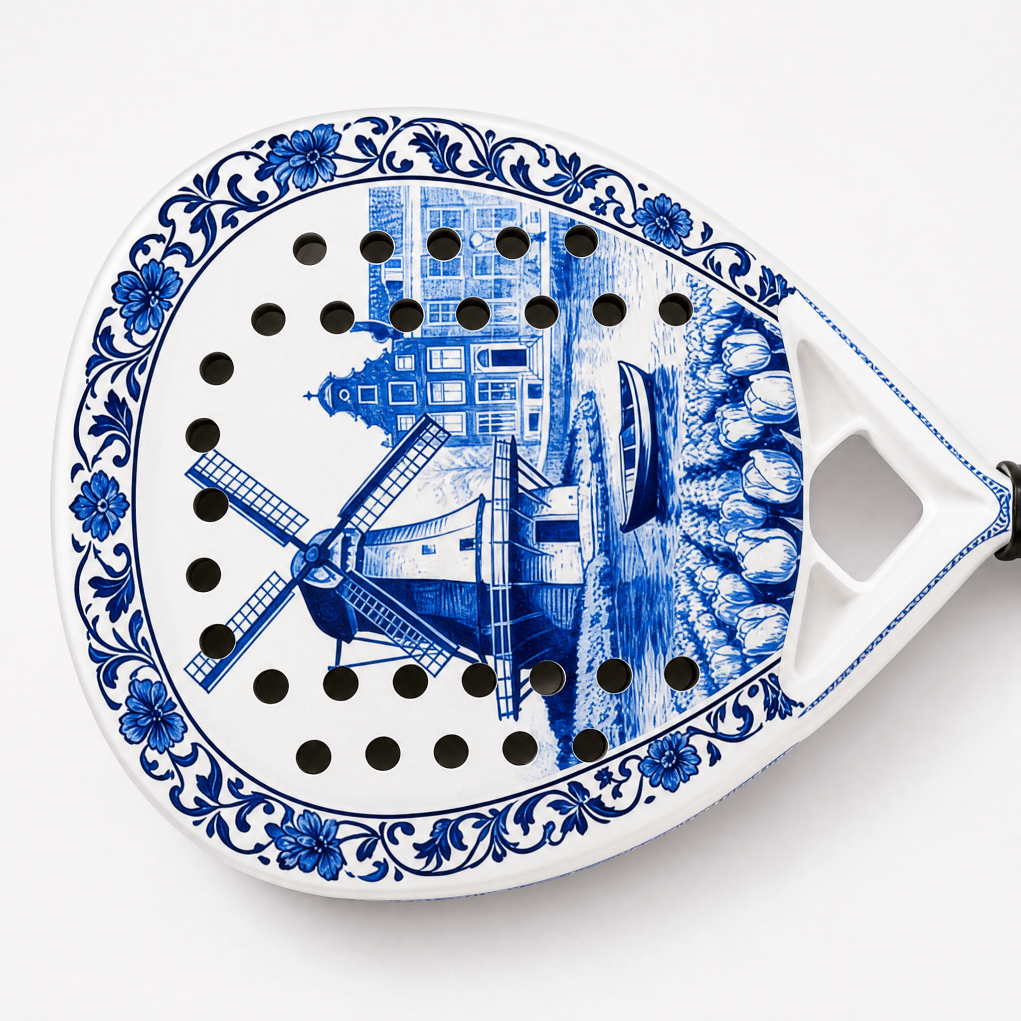 Detalhes da raquete de padel em azul de Delft