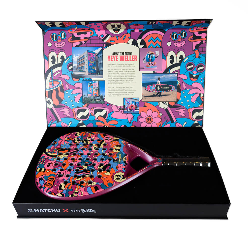 Raquete de padel 3K Carbon Druppel, incluindo caixa com a história da marca - MATCHU x YEYE WELLER